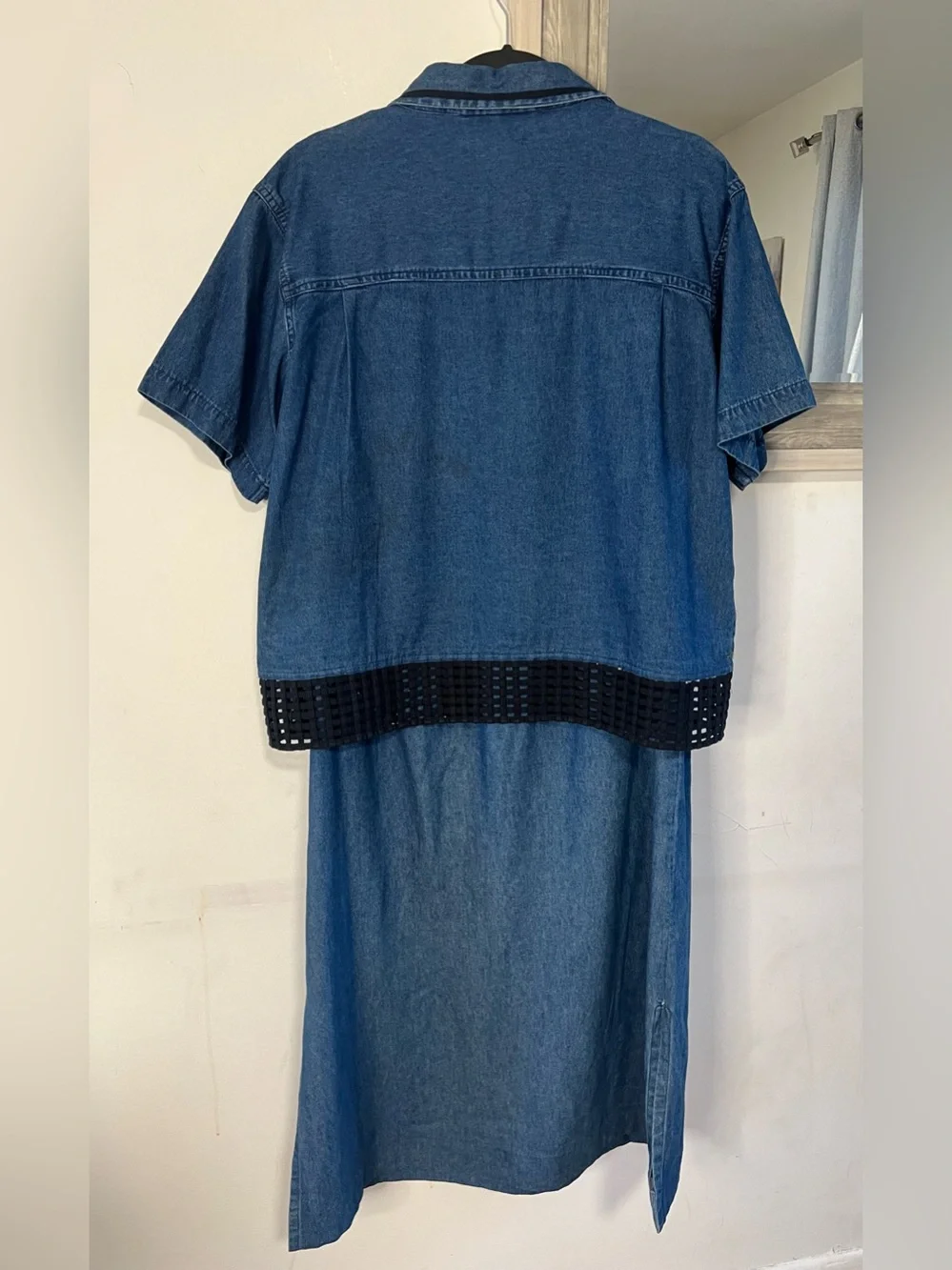 new directions Blue Denim Giraffe Embroidered Dress and Jacket Set